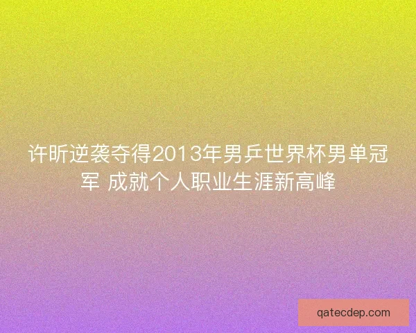 许昕逆袭夺得2013年男乒世界杯男单冠军 成就个人职业生涯新高峰